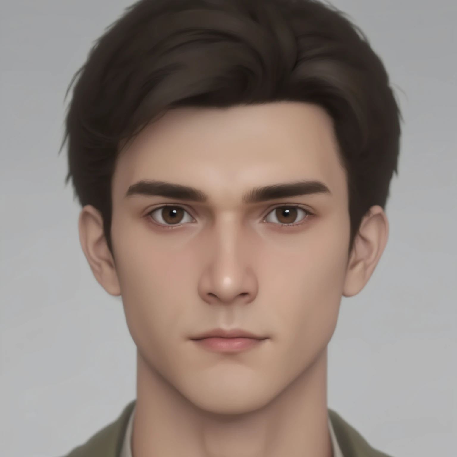 There is a man ( College boy ) 20 years, rostro(very high), with short hair and suit , asistente hiper realistic , sujeto hiper realistic , Chico anime realistic , anime style realism , estilo de arte anime realistic , estilo de arte de anime realistic , Estilo anime 3D realistic , Portrait of an anime boy , artwork in the Guweiz style , Detailed Portrait of an anime boy , incredible anime face portrait . model, of Irish origin ( ) y Anglo-American ( ), I just saw the spectator , retrato( realistic :1.4), (:1.0), hazel eyes , eyes (perfect,Serious),eyelash( perfect girl ),shirt, eyebrows (perfect), dyed hair (brown ), perfect hair , straight hair (perfect), ( secretario professional ), hairstyle type (deshilachado ), oval and elongated face , rectangular face , triangular chin , thin face, slim build , ( Detailed , ultra ,,- Detailed , high Detailed , ultra realistic 8K CG, obra de arte perfect girl chica , lyrical), wooden table , flores, Internal, expression(carefree, Serious) , no earning, film, bokeh, professional, 4k, very detailed dynamic lighting , fotor realistic , 8K, raw, rico, Intricate Details , Peter Parker(spiderman), small head ,
