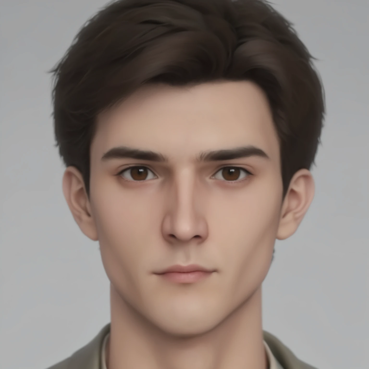 There is a man ( chico half handsome universitario ) 20 years, (very high), with short hair and suit , asistente hiper realistic , sujeto hiper realistic , Chico anime realistic , anime style realism , estilo de arte anime realistic , estilo de arte de anime realistic , Estilo anime 3D realistic , Portrait of an anime boy , artwork in the Guweiz style , Detailed Portrait of an anime boy , incredible anime face portrait . model, of Irish origin ( half handsome ) y Anglo-American (half handsome ), I just saw the spectator , retrato( realistic :1.4), (:1.0), hazel eyes , eyes (perfect,Serious),eyelash( perfect girl ),shirt, eyebrows (perfect), dyed hair (brown ), perfect hair , straight hair (perfect), ( secretario professional ), hairstyle type (deshilachado ), oval and elongated face , rectangular face , triangular chin , thin face, slim build , ( Detailed , ultra ,,- Detailed , high Detailed , ultra realistic 8K CG, obra de arte perfect girl chica , lyrical), wooden table , flores, Internal, expression(carefree, Serious) , no earning, film, bokeh, professional, 4k, very detailed dynamic lighting , fotor realistic , 8K, raw, rico, Intricate Details , Peter Parker(spiderman), small head ,