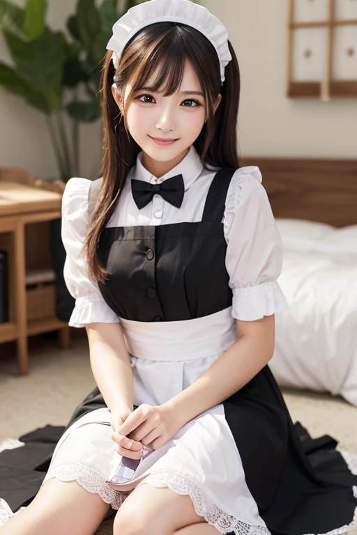 maid cosplay　maid&#39;s uniform　((highest quality、8K、masterpiece:1.3))、1 girl、The beauty of slim abs:1.3、(brown hairのショートカット、big breasts:1.2)、super fine face、delicate eyes、double eyelid、laughter、Home、Raw photo、20 year old woman、sexy shot、Gold is better than beauty、spread legs　Idol　Nogizaka46　AKB48　brown hair　long hair
