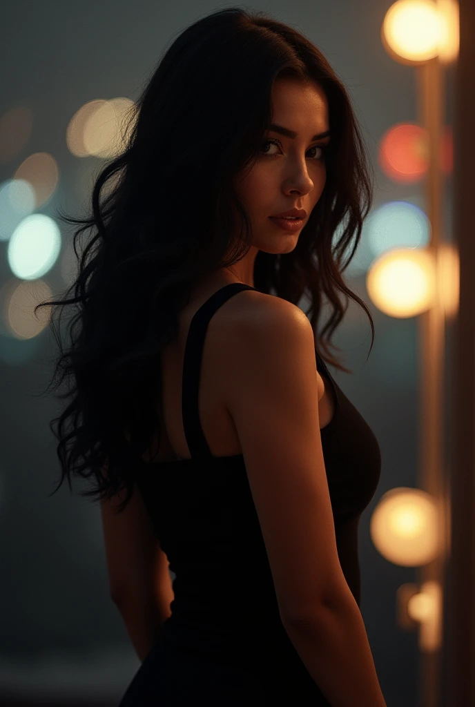 foto premiada de corpo inteiro de uma mulher jovem, pele negra, olhos negros, bokeh, retroiluminado, (cor marrom em detalhes: 1.1), BREAK atmosfera elegante, realista, detalhes intrincados, tom de pele verdadeiro, tema claro, fundo claro