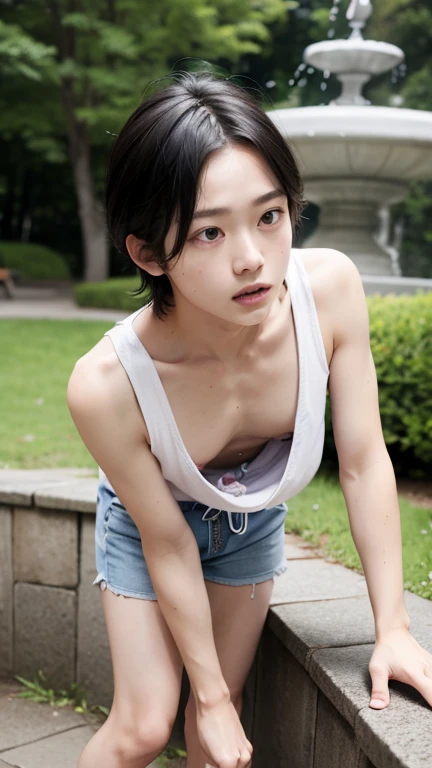 Japanese、、Armpit hair、flashy boxer shorts、Quite young、In the forest、Quite short、A big smile