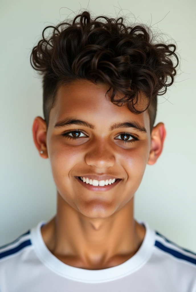 Make a picture of a black-haired boy, with curly hair , of 17, white a little tan, with a fuckboy face