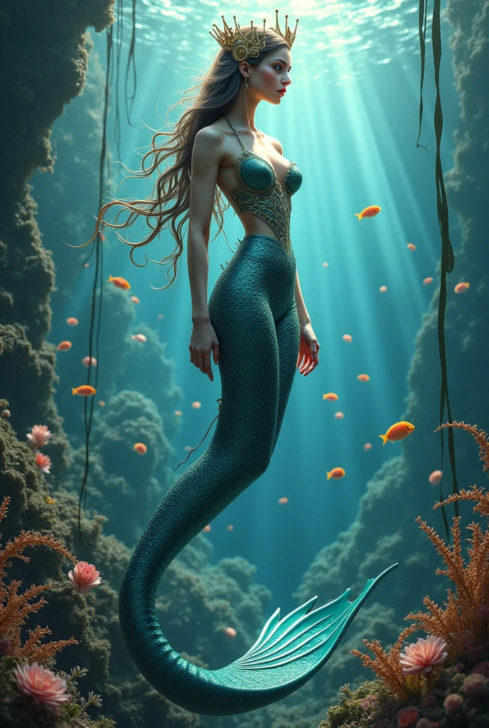 Unrealengine5 ultra Masterpiece, best quality, ultra high res, 1girl, underwater,Beneath the sea, where tendrils of coral fish and vines abound, a (mermaid) girl stares at you, Her eyes gleam with an eerie light hyper_photo-realistic saturate meticulously intricate ultra optimal ultra_high-def ultra_high-quality accurate ultra_high-details ultra_high-res color-coded shading perfection reflex extreme improved Octane_rendered opengl-shaders glsl-shader UHD XT3 DSLR HDR symmetrical multi various etc. --s 1000 --c 20 --q 20 --chaos 100