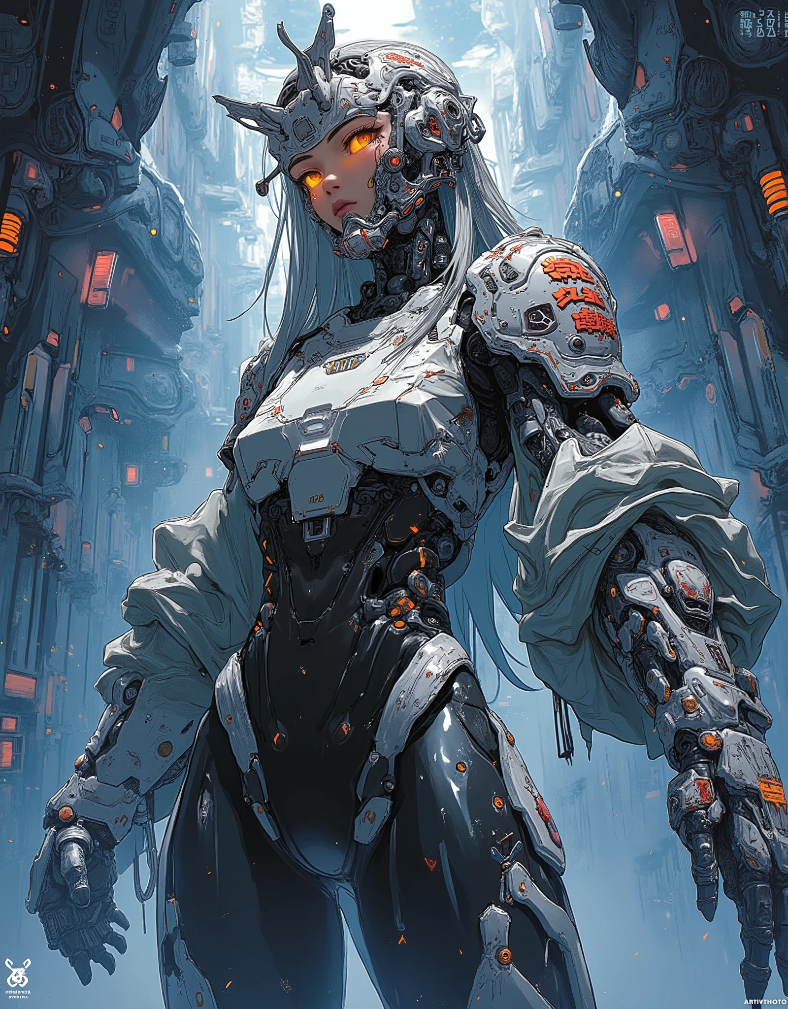 ((anime art style illustration) of (perfect Asian cyberpunk girl))), (((wearing incredibly detailed ornate cyberpunk samurai armour))), ((LED lights)), (shapeless long hair), perfect features, ((((full figure) dynamic pose))), (((starship interior))), abstract beauty, near perfection, pure form, concept art, intricate detail, 8k post-production, High resolution, super Detail, art station Trends, sharp focus, studio photos, intricate detail, Very detailed.