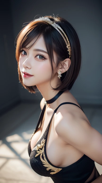(8K, Photorealistic, Raw photo, of the highest quality: 1.3), (1girl in), Super beautiful, (Realistic face), (boyish, Silver Color Berry Shorthair), Beautiful , Glare that captivates the viewer, Beautiful expression, Beautiful breasts, (Realistic skin), Be...