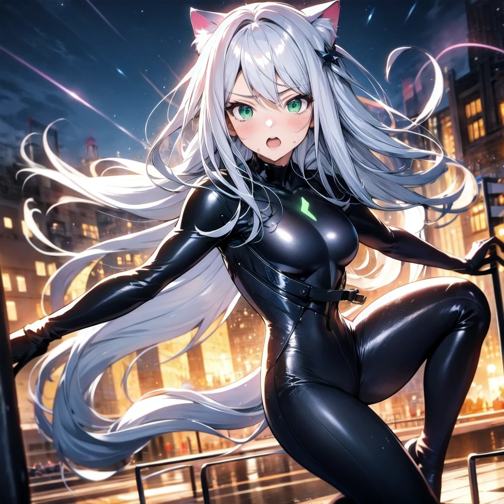 (a cute girl with a perfect face, beautiful eyes, futuristic style, mature and sexy, tight-fitting suit to showcase her figure, sci-fi, graceful posture, perfect body proportions, cat ears, detailed facial features, incomparable beauty) ,(best quality,4k,8k,highres,masterpiece:1.2),ultra-detailed,(realistic,photorealistic,photo-realistic:1.37),HDR,UHD,studio lighting,ultra-fine painting,sharp focus,physically-based rendering,extreme detail description,professional,vivid colors,bokeh, portraits