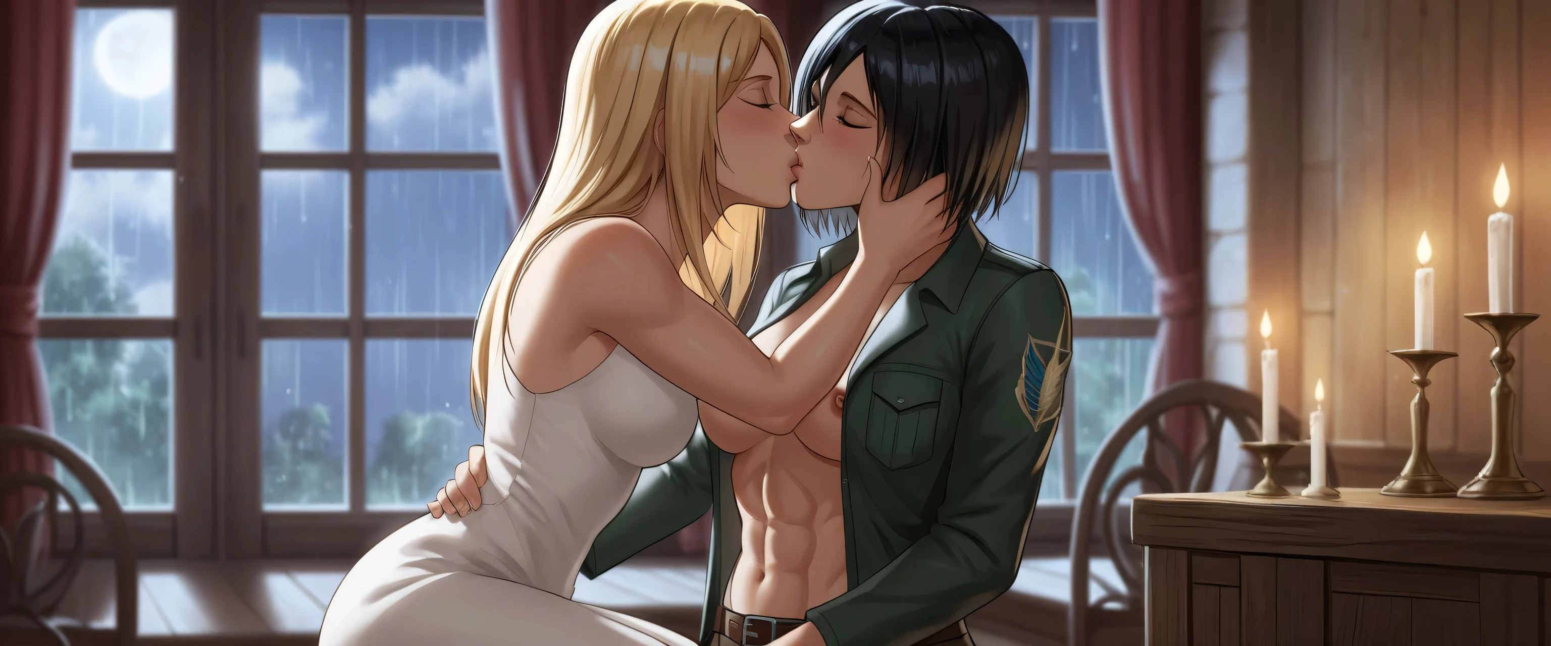 Hardcore Lesbian kissing in tight white jeans