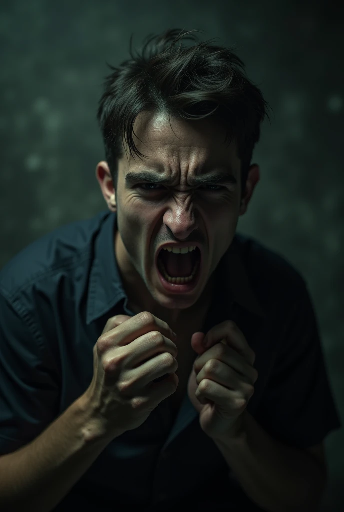 young man in the darkness breaking the chains from his hands
