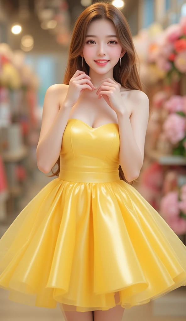 Perfect Face,beautiful girl,Idol,Idol衣装,skirt,Tutu,Long Black Hair,Bob Hair,bangs,Yellow dress