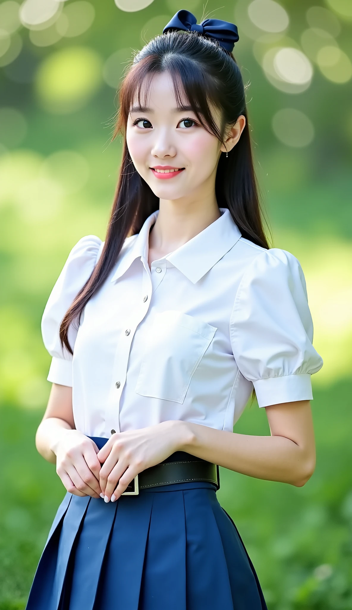 8K, Ultra-high resolution, Highest quality, masterpiece, 三分割法によるphotograph,Surreal, photograph, 1 girl, (:1.3), pretty girl, Cute face, Beautiful eyes in every detail, 細かくdetailedに,masterpiece,, One Girl:1.2, Japan Female Announcer,whole body,Young Wife,Pale pink collared shirt,Country Road,Looking up at the sky,profile,Pencil Skirt、Full of cleanliness,A carefree smile,Healing the heart,Semi-long layered hair,Looking at the audience、beauty,Long neck、Laugh a little、Please close your mouth and laugh、(((Ideal body type))),A-cup small breasts :2,、Portraiture:2、Perfect Anatomy、鮮明なdetailed、detailed、Surreal、Light and shadow,Strong light