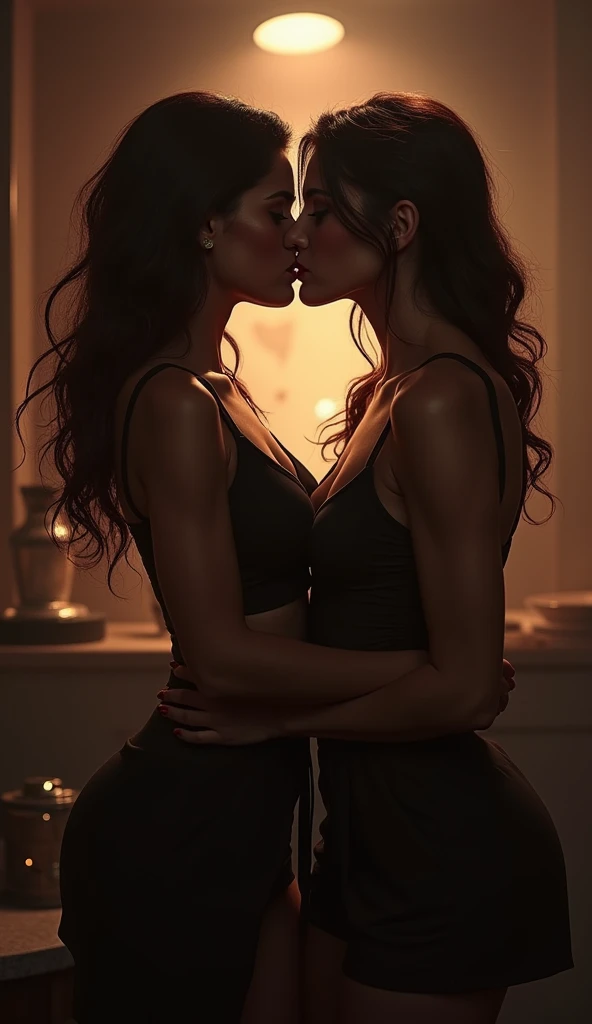 two women kissing very attractive busty sexy