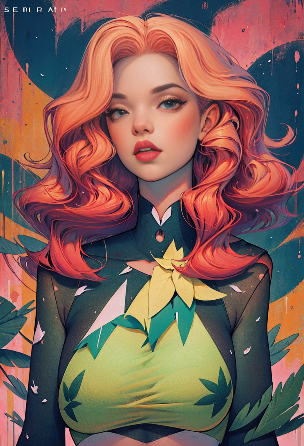 portrait of a girl, near, up close,Background, in a chic expensive interior, multicolored pink hair, mixed-language_SMS,  graffiti, (beautiful and clear background:1.2),, fantastic paintings ,graffit style, highly detail eyes , blond girl, ???????? print, ????????? tattoo, Loving, Love, ultra detail hair, Masterpiece, Best Quality, highly quality, A high resolution, detail enhancement, ((most beautiful image in the world)), Masterpiece, Best Quality, highly quality, A high resolution, detail enhancement, ((most beautiful image ), Shiny red wavy hair, Ultra Chic Transparent Clothing, Erotica, highheels, tights in a mesh Artist Stepan Seich, art by j scott campbell, Artist Guillem March, art by citemer liu, 4k, High Resolution, comic book character, comic, high quality detailed,   style of ::2.0 comix illustration style,tatoon style, highly quality, A high resolution, detail enhancement, 8K, HD, Best Quality, highly quality, A high resolution, detail enhancement, 8K, HDR, sharp-focus, Ultra Detailed, perfect  lighting, Curvy Body, Lush breasts, Curvy hips