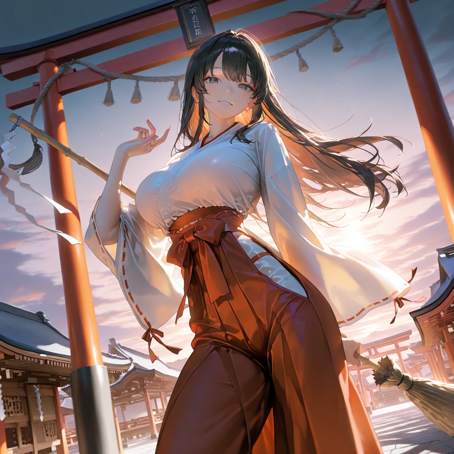 (Fox Girl, Fox Ears, Black colored hair, Fox Makeup, One Girl, Long Hair:1.6), (kimono, Kimono with open chest, A beautiful kimono with red and black patterns, I can see her cleavage, Open chest, Exposed skin:1.8), (Body size is 100-70-90!, Nice body, Big Breasts, Soft breasts, Emphasize cleavage, Knees are slightly visible, Muscular, Abdominal muscles, Grab your own chest:1.9), Avatar, face, lewd face, Dominant representation, naughty face, Uplifting, Skin Texture, outside, Grassy field