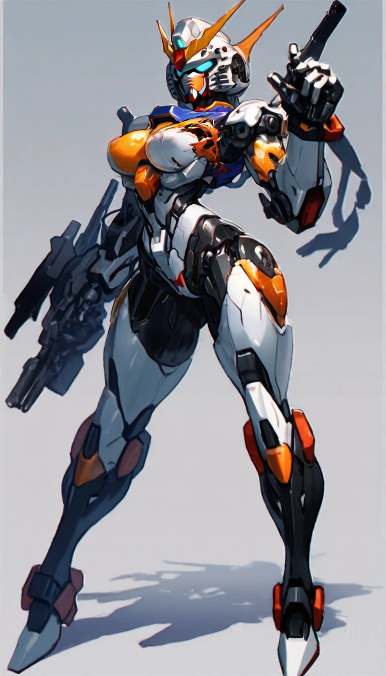 hair over shoulder,amber,orange,
simple background,
tachi-e,game_cg,
highres,
,solo,(heavy mecha musume:1.1),Mecha girl,
full-body,standing,applique,Battle suit,future science,