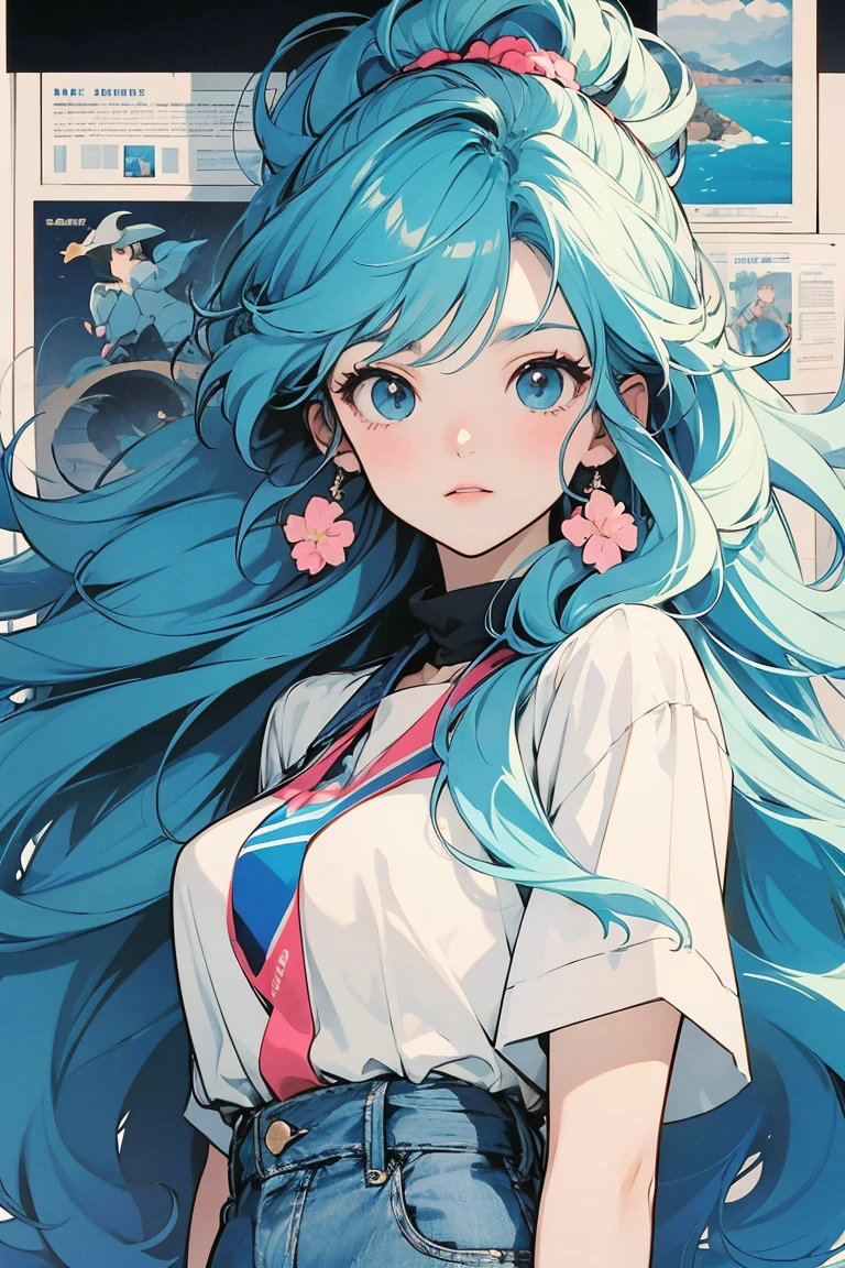 high high quality、Colorful color palette、high-level image quality、kawaii girl、Unprecedented amount of drawing、style of anime、Geometric pattern background、frontage、Sticker style,UHD:1.2,cleavage, (Big chest: 1.2) Features, There is water on the body, Clothes are soaked, White shirt, Ultra-thin shirt, no bra , no underwares, (leaning forward:1.3),squatting,(from above:1.2),(close up:1.4), Sexy body, Perfect body, ((best qualtiy, 8K, tmasterpiece:1.3)),(Best quality, loose t-shirt,large breasts,(beautiful nipple slip:0.5),outdoors,windy,shiny skin,blurry background,