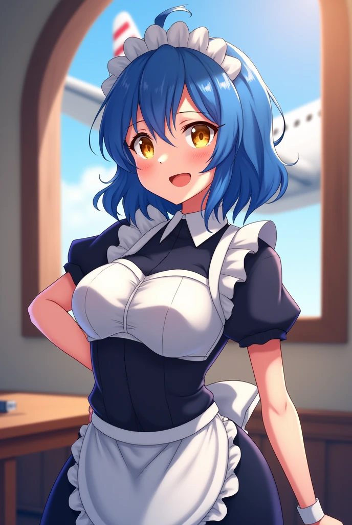 (Highest qualityのイラスト:1.2), (pretty girl:1.1), (1 girl、17 years old、Highest qualityのイラスト:1.2), (1 girl、smile、Beautiful breasts、Very detailedな目:1.2)、Bright blue hair、Short Bob Hair、(Highest quality、Very detailed、Very detailed and beautiful、Ultra-high resolution) 、Stylish cafe、waitress、Cute outfits with frillaid Style、from behind, from below