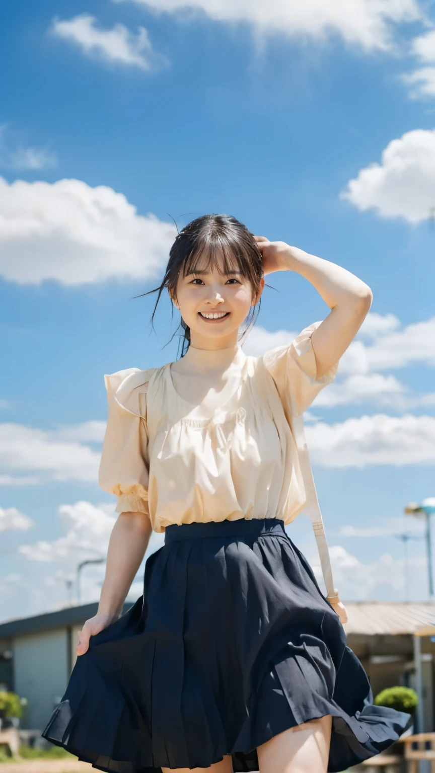 Drawing from bottom to top:1.53, one girl、Beautiful, detailed eyes and face 、 barefoot、 cute Japanese girl, ((Extremely accurate anatomy:1.0)), (photo  realistic:1.4), (hyper  realistic:1.4), (最高品質の realisticな肌の質感:1.4), (Improved quality:1.4), (  enhances the beauty of the skin's texture :1.1), Clean, glowing skin, mesh, thin:1.2, ( realistic:1.3),  realisticなライティング, (  Smoother Lighting  :1.05), (Improving the quality of cinema lighting:0.9), backlit, A gentle light for your face,  ray tracing , ( bright light:1.2), 32K, Japanese woman alone, fine grain,  detailed face, ( FILM GRAIN:1.1),( accentuate body line:1.1),  high resolution,  Natural Look ,  kind eyes , Improves hair quality, Delicate light and dark , Transparent muscles, Graceful posture,  beautiful eyes,  sharp details ,  soft light reflection,  beautiful outline,  Delicate Skin Color , Thin hair , Natural background, ((( sunny day、School Area、 strong winds 、 Her hair and skirt are fluttering、  open shirt、 pleated skirt、stroll:1.25、 sunshine、sunny、 stage、Blue sky and white clouds、The joy of youth)))、Erection under clothes



