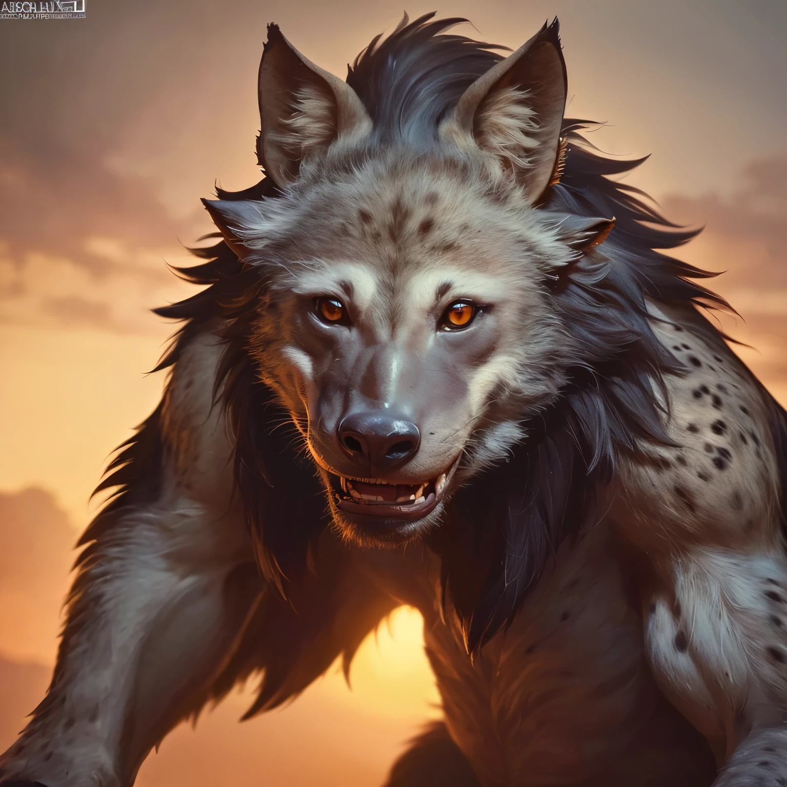 ((best quality:1.1)(masterpiece, best quality, absurdres, beautiful, aesthetic, detailed, cell shading, artwork, Hd)) original, fantasy, solo, gnoll(a fictional species of human-hyena hybrids), wearing eye glasses