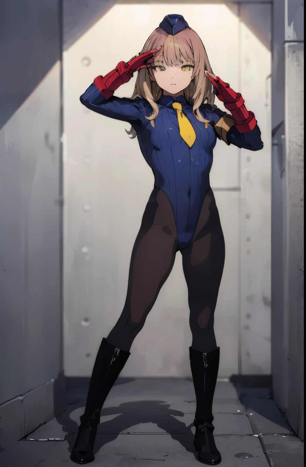 super detailed, explicit, beautiful body, beautiful nose, beautiful character design, perfect eyes, perfect face, ultra high resolution, 4K, beautiful feet, perfect legs, nice hands, perfect hands, masterpiece, highest quality, very detailed, figure, disorganized, perfect anatomy, Street Fighter, people形のスーツ, シャドルーpeople形, people形スーツ, Expressionless, looking at the viewer, red gloves, emotionless, black latex, corruption, Mind control, female combatant, whole body, hypnotismにかかった, unhappy trance, whole body suit, ribbed bodysuit, arms to the sides, follow, perfect female body, extremely glossy latex, hypnotism, hypnorolla, empty eyes, empty eyes, Mind control装置, Pauses, obedient_Pause, slave, stand up straight, Are standing, Are standing at attention, have, tie, belt, latex, ribbed bodysuit, Thighhighs, garter belt, combat readiness, Extend your right arm from your shoulder and reach up into the air., army, thigh boots, 1 girl, hair ornaments, orange hair, long hair, purple eyes, (((pixel perfect, detail perfect))), 一peopleで, 1 girl, Futaba Sakura, people, Glasses