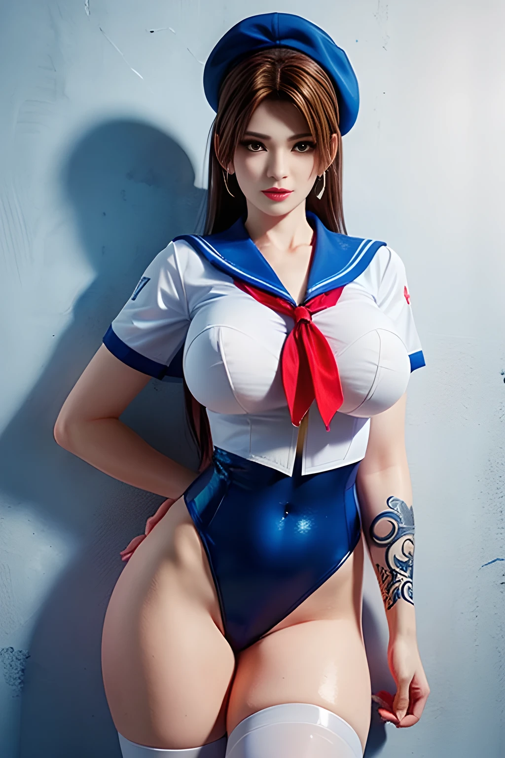 (female Mario), character design, Nintendo Super Mario, (blue eyes, red hat, red suit, blue suspenders, white gloves, )super cute blind box style, chibi, full body, exaggerated expressions and actions, clean background, bright iridescent highlights, studio lighting, atmospheric lighting, with exquisite texture, high detail, high resolution, c4d, 3D, Blender, 8k, best quality, ultra high definition