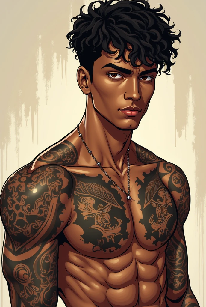 AI design imvu drawing a young muscular man with goatee with “ruy” tattoo and other tattoos bedroom background