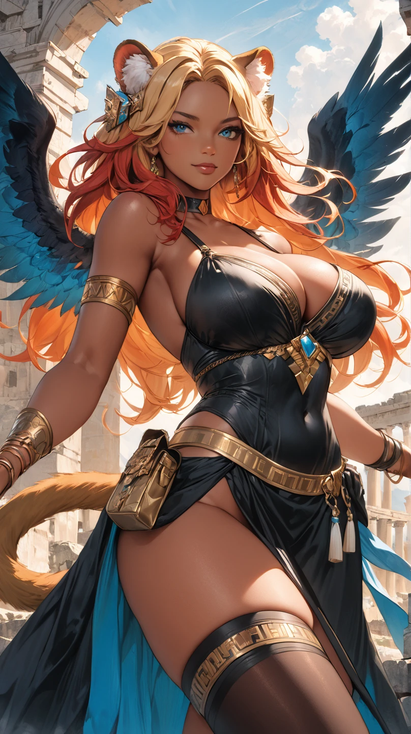 Best Quality, Masterpiece, High Detail, Realistic, High Definition, Adult Film Star, ((((Muscular Quadriceps)))), Tall Body, Hourglass Figure, (((((Massive Female Bodybuilder))))), gold Dancing costume, Ancient, Night, Ancient Costume, Seduction, making an erotic face, expressive face, very little light, very dark, no light, foggy, ((1girl)), by Alfons mucha and artgerm, (a big crow:1.2), surrounded by floral motifs and (geometric patterns:0.3), The crow symbolize wisdom, mystery, or magic, detailed eyes, (red hair:1.3), (freckles:1.2), (huge breasts:0.95), (nearly naked:1.5), underboob, thick but fit, Catherine Zeta Jones, silk robes, detailed background, 25 yo, natural, amazing body, pronounced feminine feature, speaking, laughing, (no panties:1.6), masterpiece, trending on Artstation Detailed, Realistic, 4k highly detailed digital art, octane render, bioluminescent, 8K resolution concept art, realism, by Mappa studios, masterpiece, best quality,