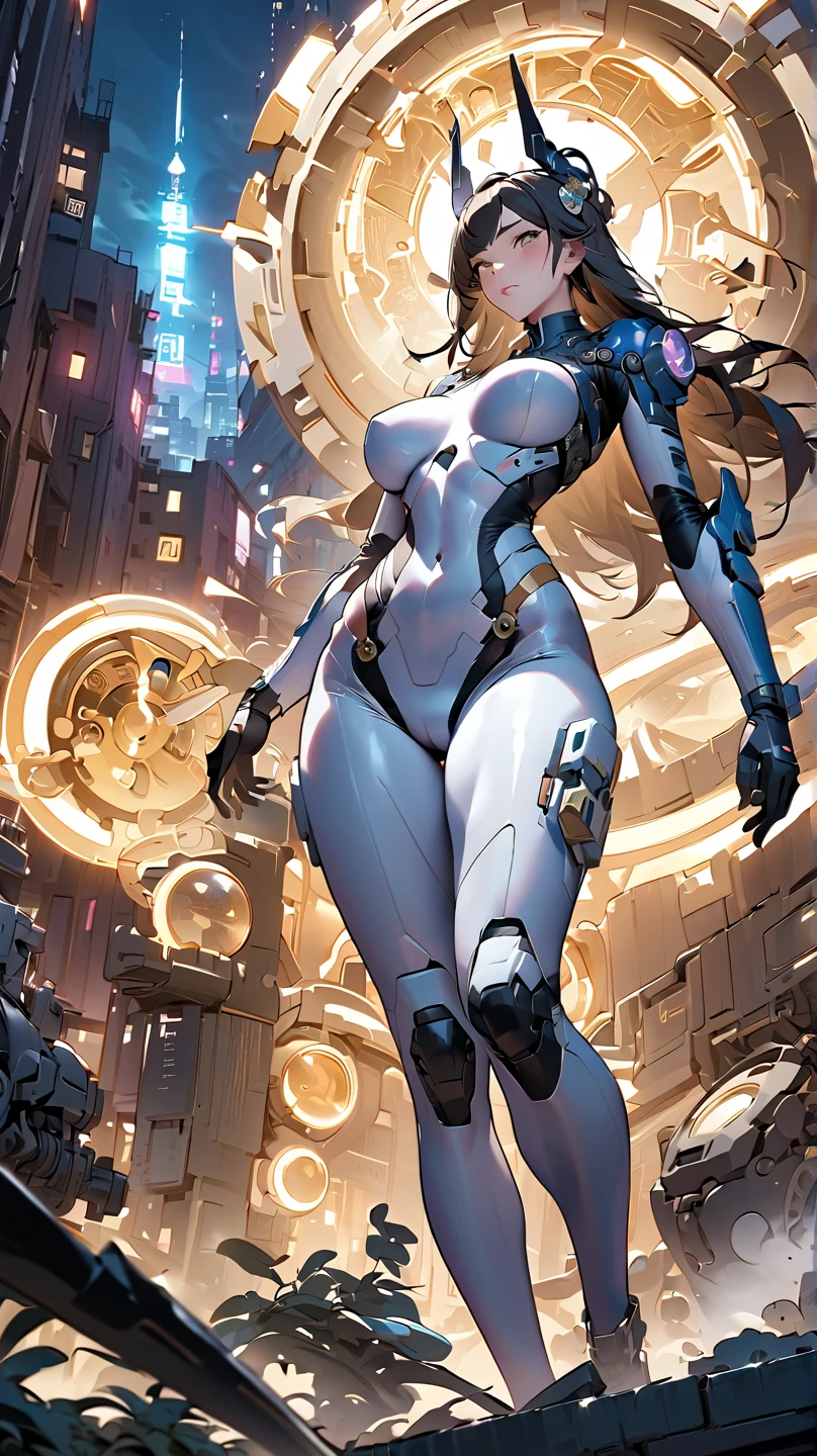 ((Best quality)), ((masterpiece)), (detailed: 1.4), Robot pilot woman muscular body defined, Neon evangelion style, half thick naked thighs, closed mouth, only panties, muscular body parts covered by technological clothing, (((large breasts)) perfect, generous neckline, ((light blue and white striped clothing)), Argentina, pastel, (((mechanical arm))), airplane wings on the back, brown hair, short underwear, garter belt, by mucha, niji --V5, close to real, best quality, almost naked, psychopathic, crazy face, sexy pose, psychedelic background, 2 pieces clothing, sun designs of the flag of Argentina, cyberpunk, dark blue bra with the sun, ((((clothes with the colors of the shirt of the Argentina national team)))), pointed shoulder pads, green eyes without pupils, HDR (High Dynamic Range), Ray Tracing,NVIDIA RTX,Super-Resolution,Unreal 5,Subsurface Dispersion, PBR Texture, Post-processing, Anisotropic Filtering, Depth of Field, Maximum Clarity and Sharpness, Multilayer Textures, Albedo and Specular Maps, Surface Shading, Accurate Simulation of Light-Material Interaction, Perfect Proportions, Octane Render, Two-Tone Lighting, Wide Aperture, Low ISO, White Balance, Rule of Thirds, 8K RAW, Crysisnanosuit