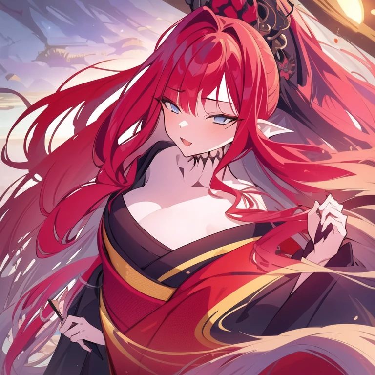 Masterpiece, best quality, 1 male, ager, delicate eyes, long curly red hair, delicate face, intricate details, smile, gentle smile, black witch dress, wizard hat, dark night, red moon, naked, bare shoulders, full body