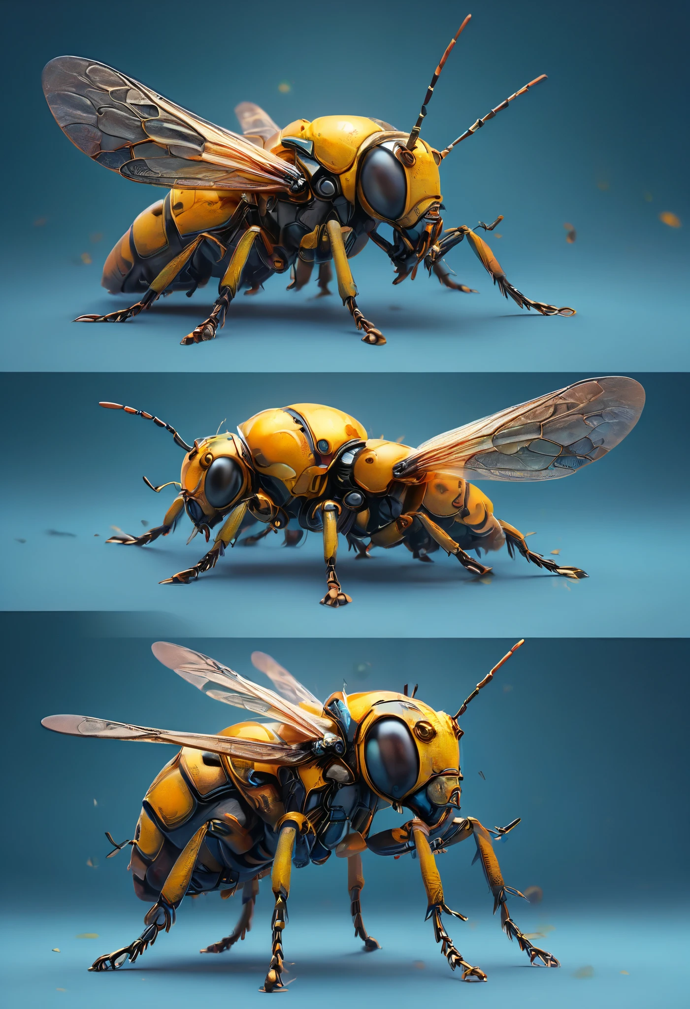 Highest quality, masterpiece, Micro world, Correct insect depiction, head_Chest_abdomen, Front legs_Middle leg_Rear leg, Micromachine, bee shape Spy Machine, Ultra-precise mosquito-shaped machine, Spy Machine, Mechanical mosquito,
