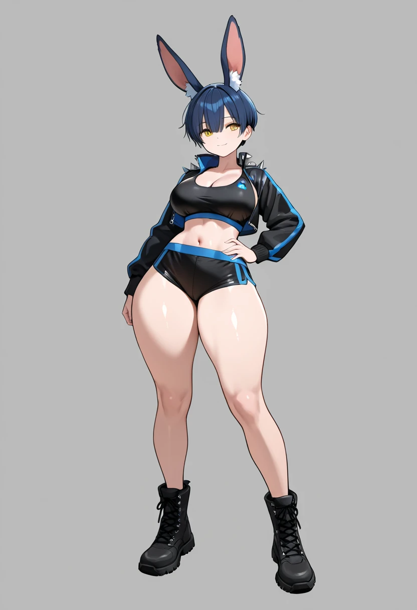 blank background, (((whole body))), (Masterpiece), ((Best Quality)), (very short girl), flat chest, two short tails, (Wide hips:1.4), (thick thighs:1.4), (high cut leotard), platform heels,