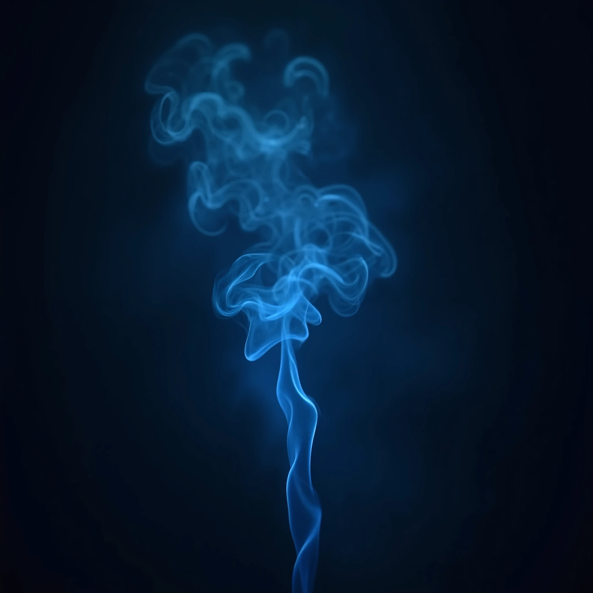 Mysterious image capturing the dance of smoke under a spotlight, smoke tendrils swirling gracefully, cool blue color palette, dark background, sharp focus on the illuminated smoke, abstract, ethereal quality, simple composition, inspired by moody atmospheric photography, high quality.