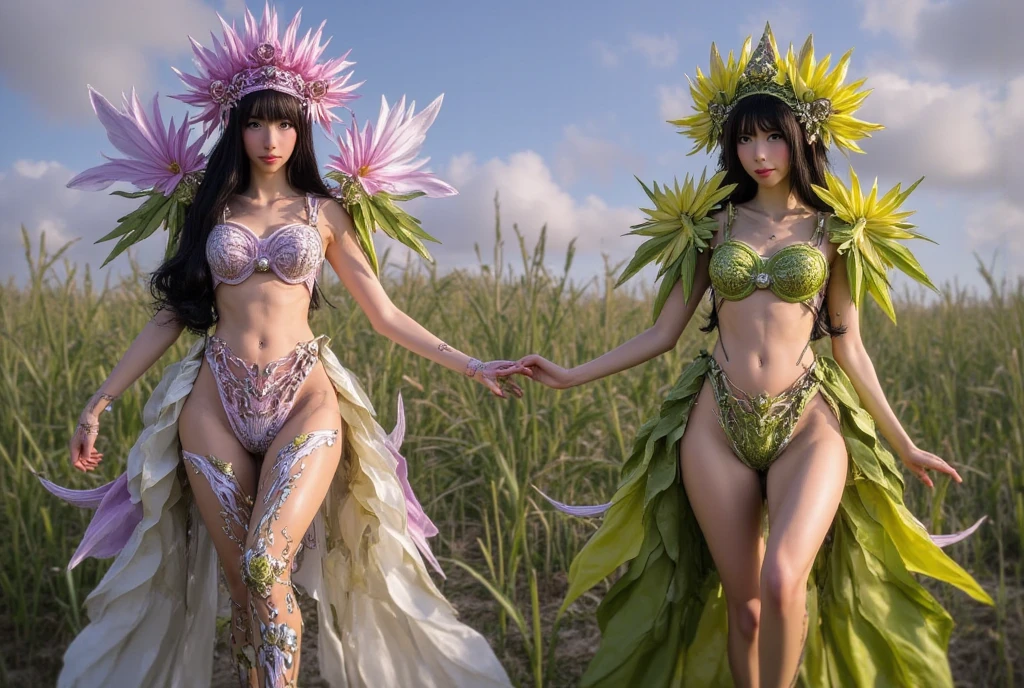 ((NSFW:-0.9, (nipple:-0.9), Acutance:0.85, White and Red, Mystic sight, (many Dazzling flush lights with lens flares), Luminous Particles, many colorful Lights )) . best quality, (masterpiece:1.3, ((realistic and photorealistic with touch of rawness:1.37)), ultra detailed:1.3) . (Amazing KAWAII Idols Walking on stage), ((Extremely detailed (KAWAII face variations)) with joyful expressions), { oiled ivory skin | Overflowing Biomechanical HUGE and HEAVY boob | pretty hips | (Exquisitely White dress with back cutouts) | Full of flowers covering girl's body | long hair:-0.8 }, { (Visible naked backs with Overflowing sideboob) | ( Walking on stage with Red highheels, large crowd:1.4) } . (((Ass focus, butt crack))), Whole Body proportions and all limbs are anatomically accurate .