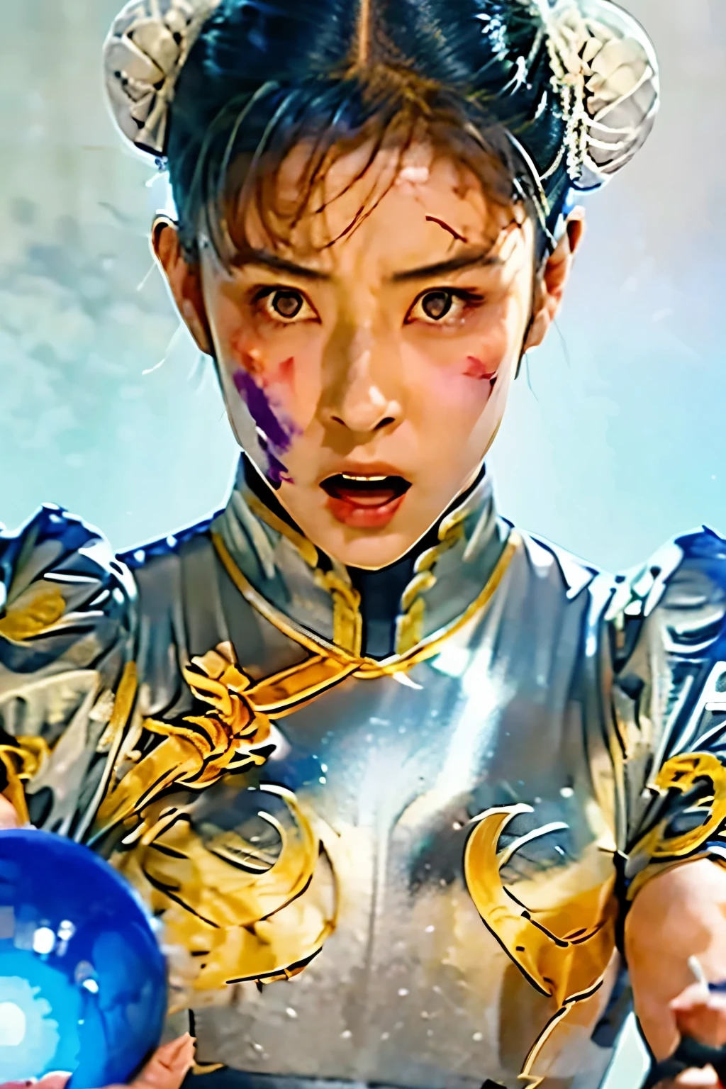 Chun LI looking a burger.