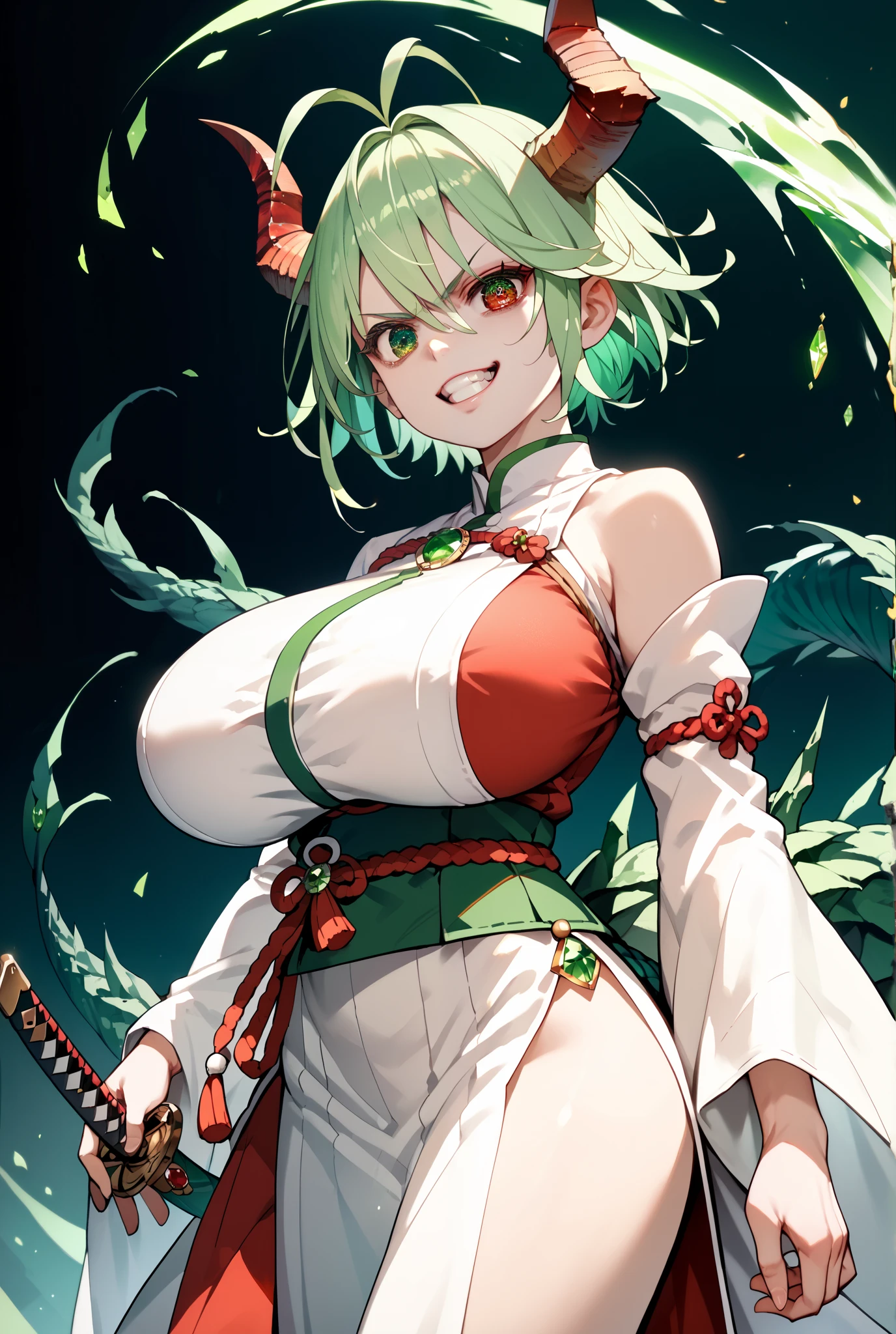 masterpiece, best quality, ultra-detailed, Potrait of beautiful MitsuruDS, solo, demon_slayer_uniform, smile, long_sleeves, looking_at_viewer, japanese_clothes, breasts, haori, cleavage, closed_mouth, jacket, large_breasts, open_clothes, skirt, belt, black_skirt, pleated_skirt, thighhighs, green_thighhighs, zettai_ryouiki, volumetric lighting, best quality, masterpiece, intricate details, tonemapping, sharp focus, hyper detailed, trending on Artstation,