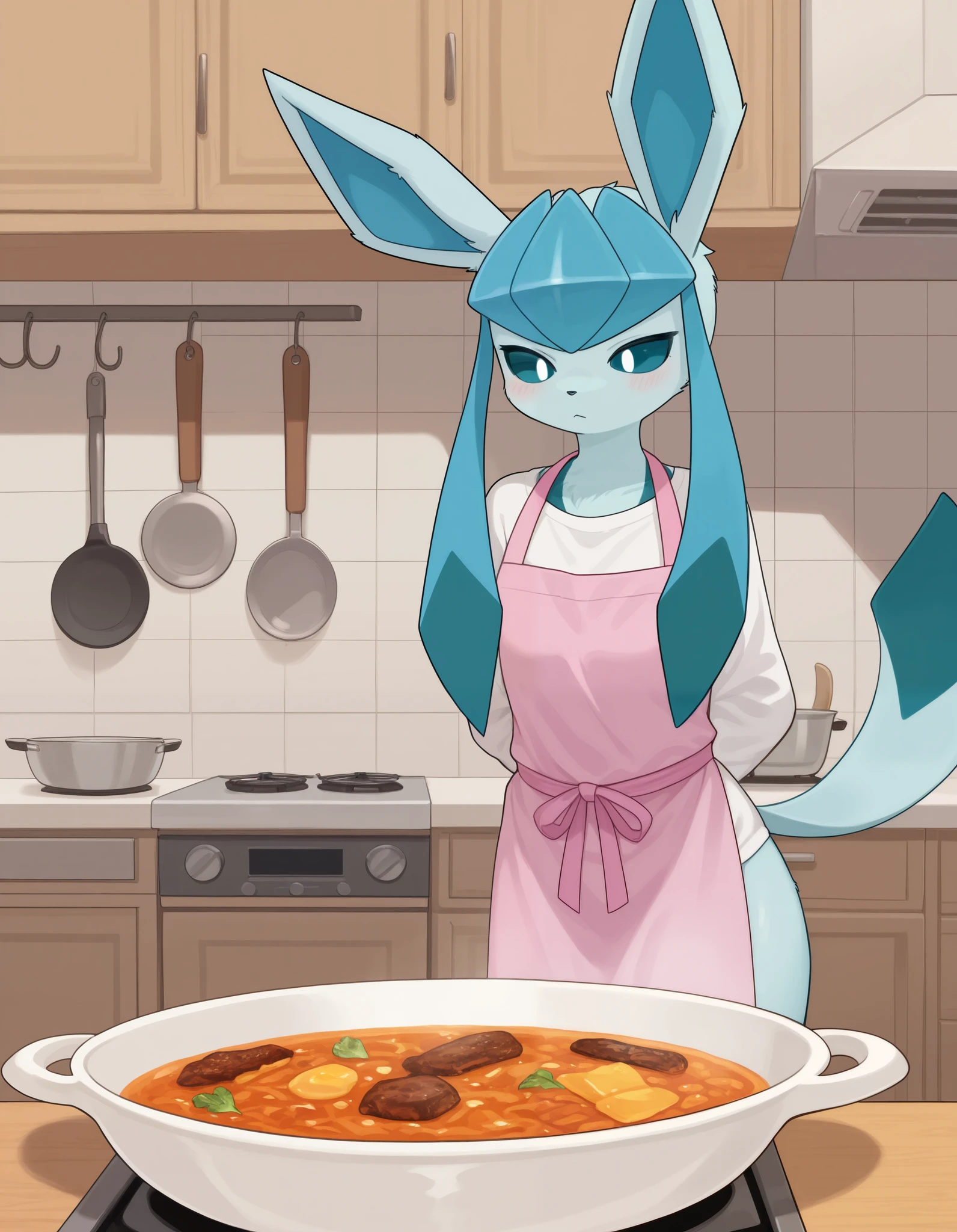 Glaceon,furry,Bust 87,Waist 57,Thigh 86,Good resolution,Apron set,Good light and shadow details,shade,sexy body,blushing