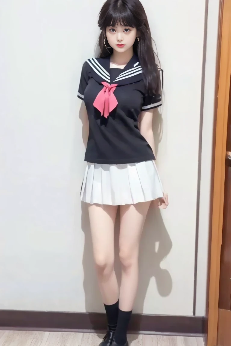 A beautiful 15 year old girl、Shooting from below、Sailor suit、Peeking inside the skirt、White panties