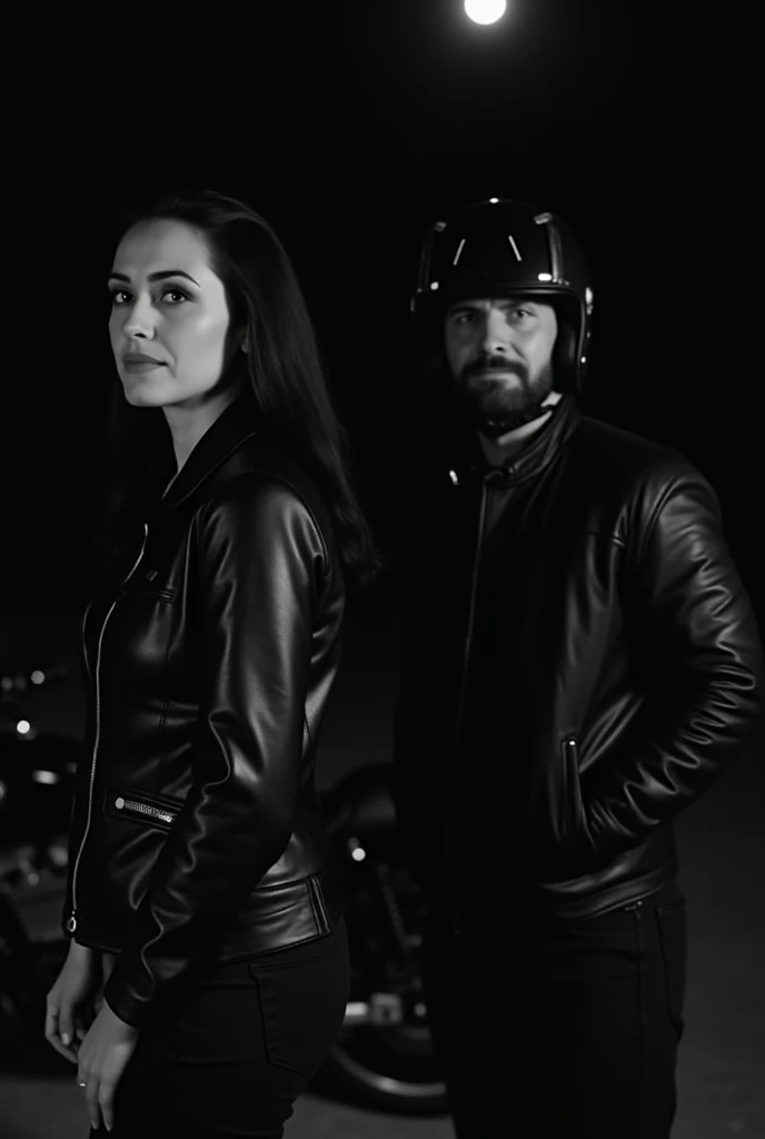 ((best quality)Generate hyper realistic image of a highly detailed and visually cinematic image of a biker couple striking a pose for a selfie on a sport motorcycle. Portray the couple in matching black attire, with both wearing striking red helmets, creating a sense of unity and style. Capture the moment with high detail and sharp focus, highlighting the intricate textures of their clothing and the glossy surface of the motorcycle. Set the scene in a dark, atmospheric environment to enhance the cinematic quality, utilizing dynamic lighting to bring out the highlights and shadows. Craft the composition to convey a sense of love and camaraderie, as the couple captures a memorable moment together. The goal is to generate a visually immersive and emotionally resonant image that showcases the stylish and affectionate nature of the biker couple in this cinematic selfie. highly detailed, sharp focus.8k,photography style,close shot), ((masterpiece)), (detailed), perfect face