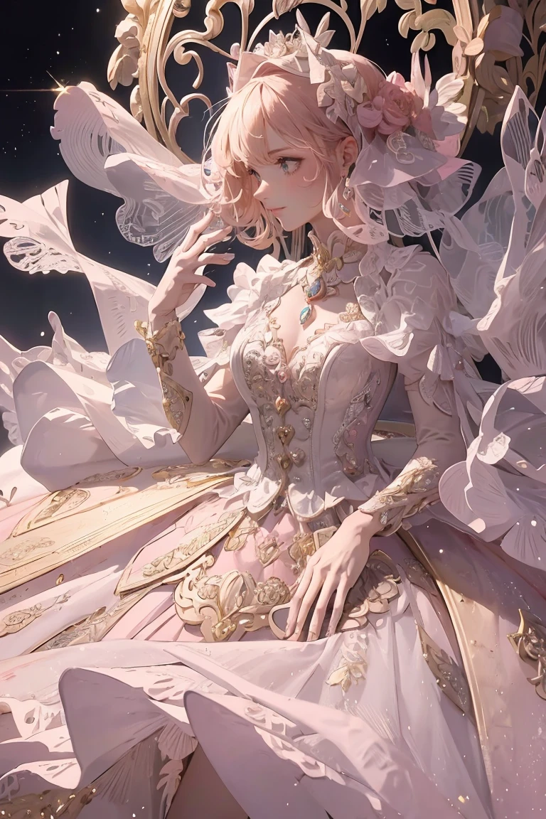 ((masterpiece)), ((best quality)), (detailed), astolfo, Beautiful, Beautifu and slim perfect body, slim body, really female, slim female body, female, flat chest, Pectorals, not breasts, very innocent smile, innocent smile, femboy, boy, bright pink hair, spiky hair, short hair, a long braid, lock of white hair on left side, perfect, solo, gorgeous femenine person, wedding dress, mini dress, dress without shoulder, wedding mini dress without shoulder, bridal veil on the head, small bulge, luscious lips, long hair, flat chest, Pectorals, not breasts, sexy,