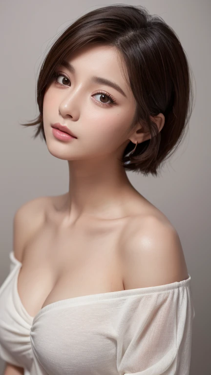 ((Best picture quality, 8K, tmasterpiece:1.3)), 1girll, Beautiful woman with slender abs:1.3, (Casual hairstyle, :1.2), Pink low-cut bra，Super large，The skin is very white，Ultra-fine face, A detailed eye, 二重まぶた，ssmile。Take pictures in cute poses，The figure is very bad，tiny small waist，Super big breasts，Close-up，Close-up chest，White-skinned，The background is casual，Close-up Shot Shot