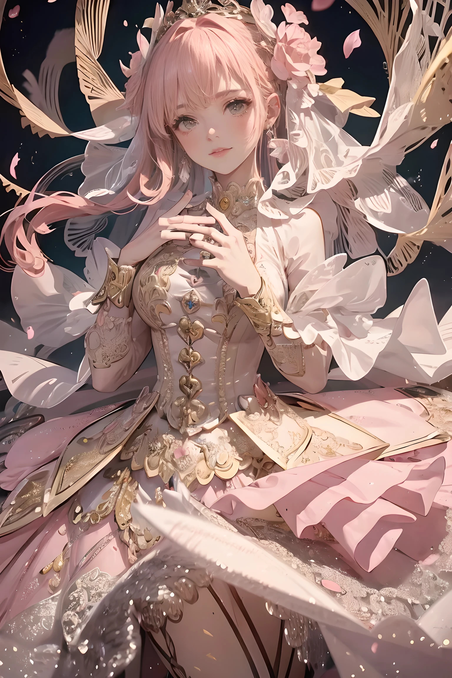 Highest quality, Ultra-high resolution, Beautiful face in every detail, masterpiece， beauty， Precision， Detailed illustrations，Pink Hair，rest one&#39;s chin on one&#39;s hand，Baby Face，arrogant，Taunt，profile，Nihilistic smile，strong，Rape Eyeodern clothing