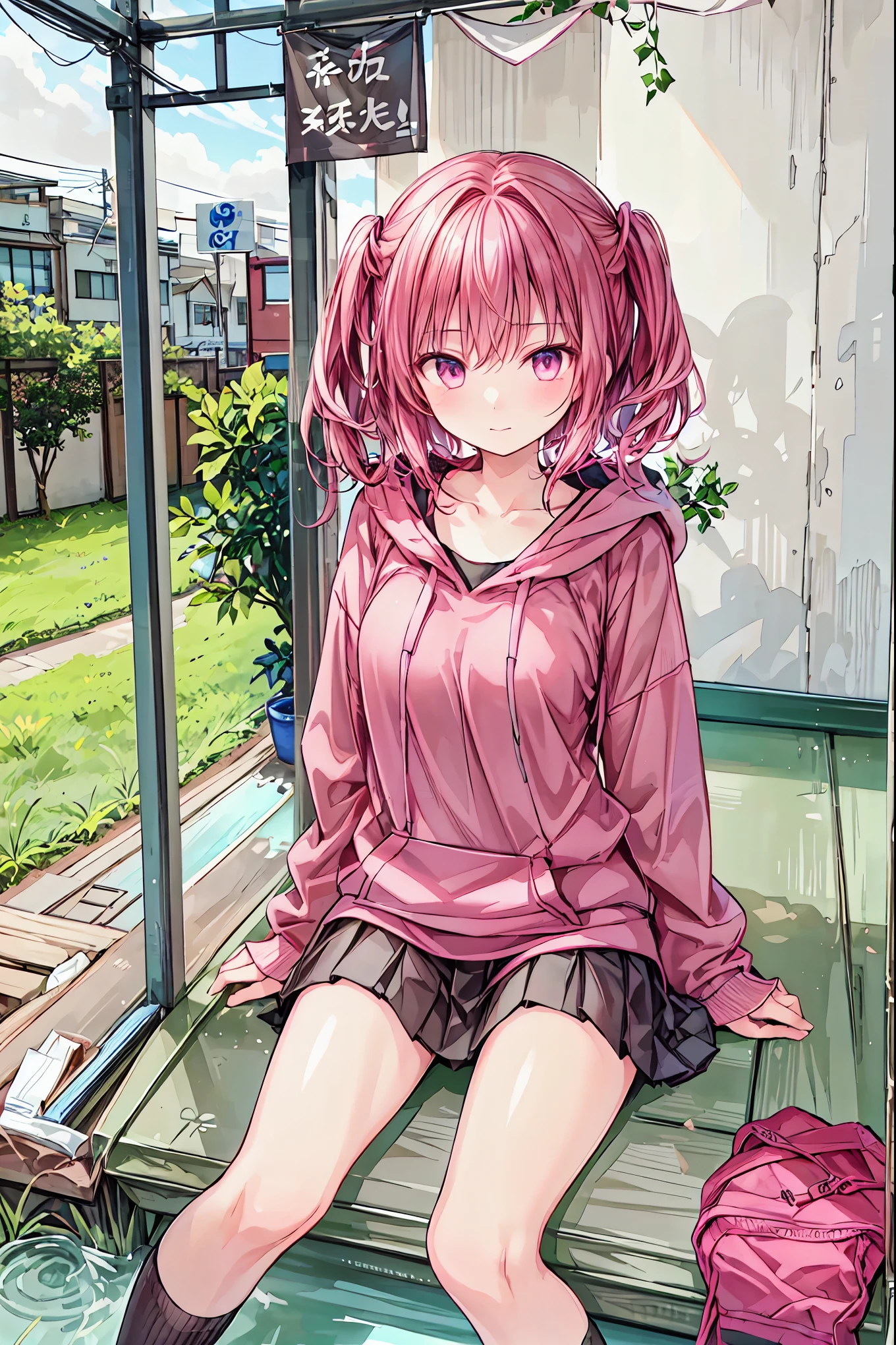 rain sunset Satanichia mcdowell sitting in a beautiful garden while posing rigorously and watching the rain with a smiling magenta eyes, cabello arreglado rojo semi largo
vestida lindamente
(2 piernas perfectas )
vestida con ropa de color negro y abrigo negro camisa blanca