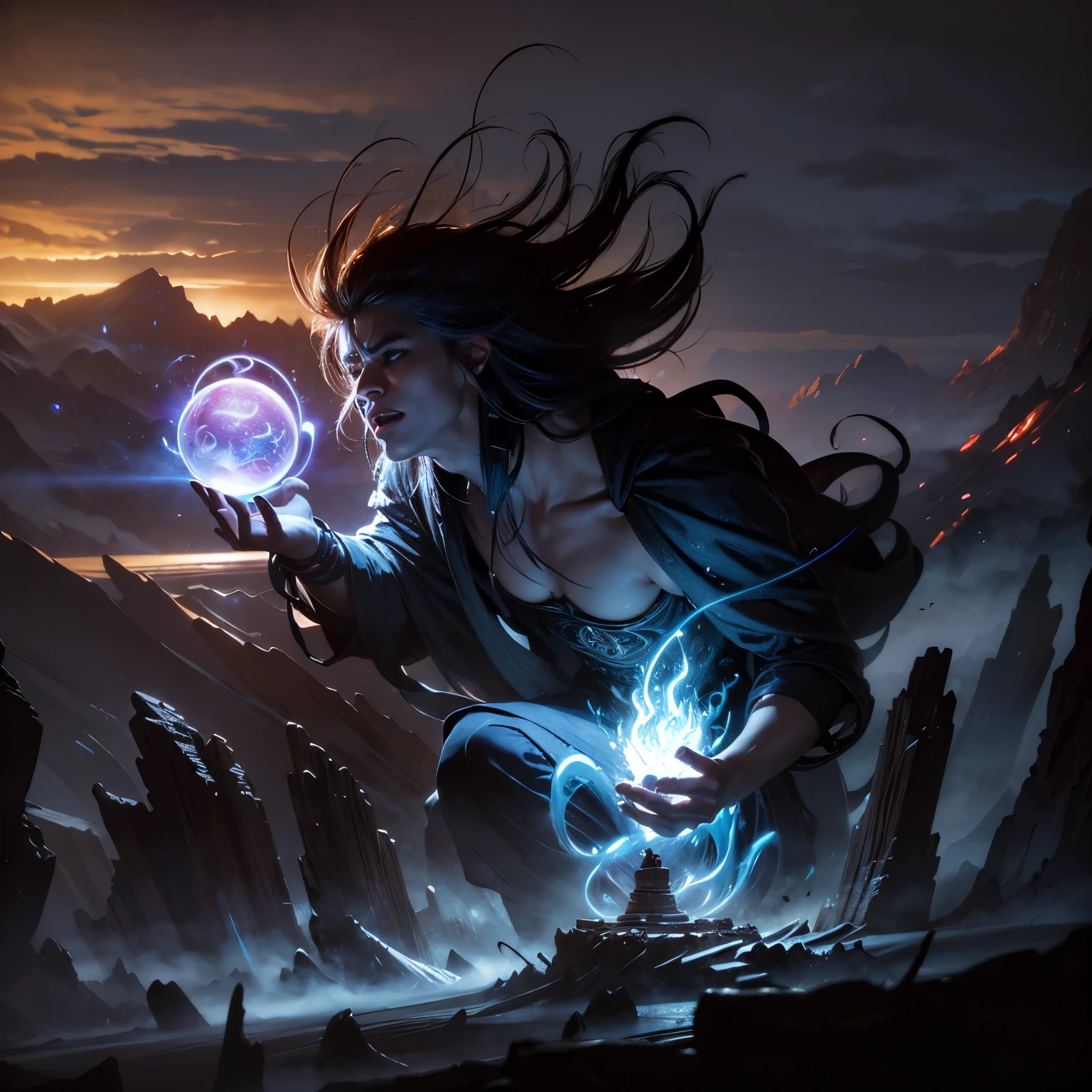 A magical dream world, a battle between wizards,(best quality,4k,8k,highres,masterpiece:1.2),ultra-detailed,(realistic,photorealistic,photo-realistic:1.37),fantasy,dark magic,powerful spells,epic clash,dramatic lighting,mystical energy,swirling magic,glowing runes,arcane symbols,enchanted forest,floating platforms,ancient ruins,dramatic angles,cinematic composition,vibrant colors,moody atmosphere,detailed character designs,intense expression,flowing robes,magical aura,energy beams,spell casting