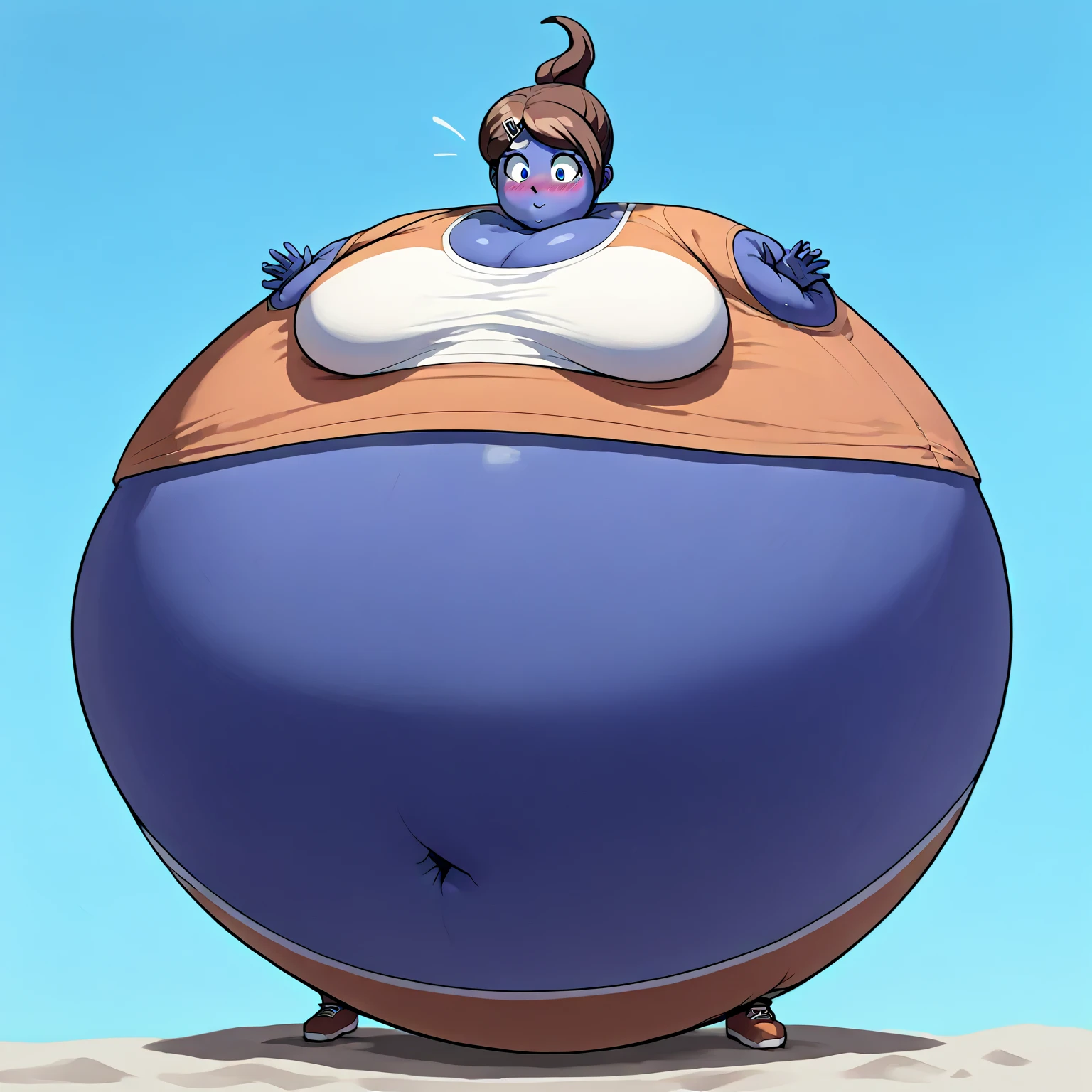 ohxw, star12, purple outfit, Starfire Titans, red hair, green eyes, vore , (burping), (belch), rubbing belly, deep navel, (vore belly), (human shaped belly), (person inside belly),(bellysag:1.2), huge belly, score_9, score_8_up, score_7_up, score_6_up, score_5_up, score_4_up