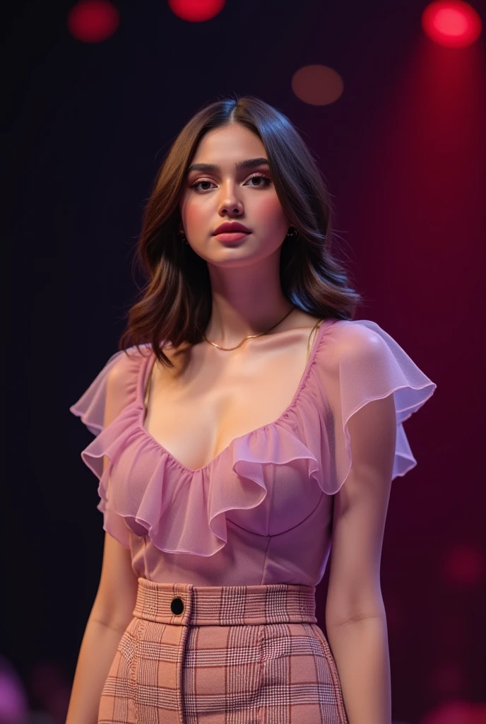 Best Quality, Masterpiece, Ultra High Resolution, (Realisticity: 1.4), Original Photo, 1girl, Pink Off-the-Shoulder, Cinematic Lighting