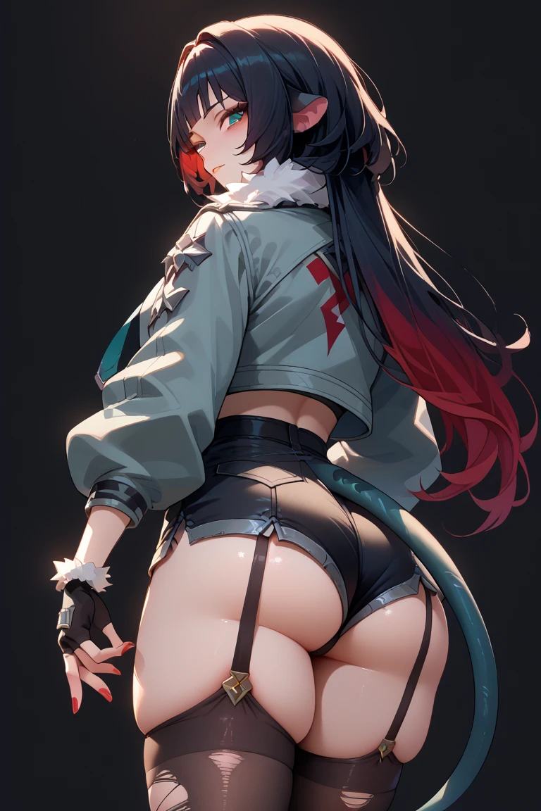 cat-boy, toned, sharp big wolf ears, wolf tail, big black messy hair, extremely vibrant red eyes, HD, masterpiece, vibrant, black converse shoes, slim dark black hoodie, full body view, neutral face, black thigh socks, combat boots.