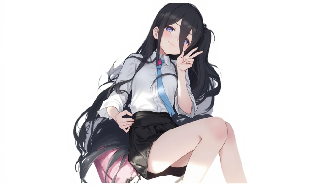 Mecha Wings、Black Skirt、sword、Accentuated thighs、White tights、chest、Black Hair、1 girl、solo girl、Thick thighs、is、Frame Arms Girl、Alice Gere Aegis、income、headphone、hand on own chest、smile、idol costume