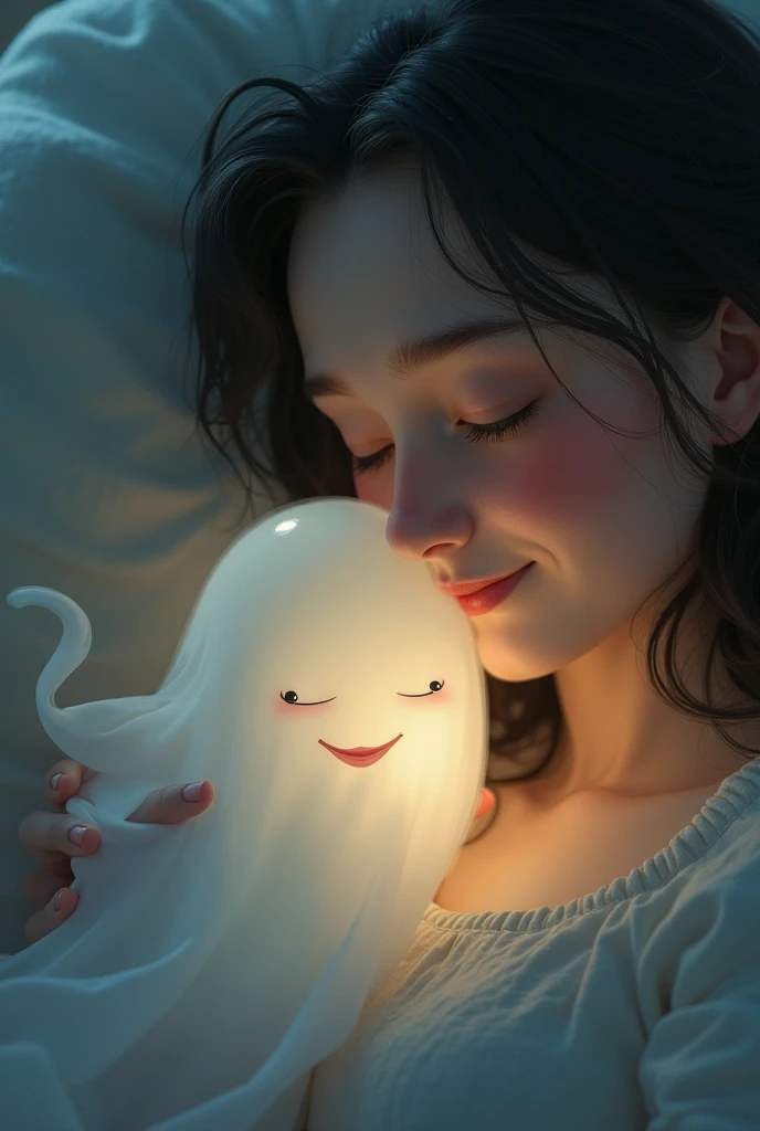 1girl, 1boy <lora:Boo_-_Monsters_Inc.:0.7>, <lora:Cute_Ghost_Anime:0.8> cute_ghost, (((night:1.3)))
BREAK
girl wearing <lora:onesie_v3:0.1> pink onesie, grin512:1
BREAK
girl cuddling a (((glowing:1.3))) ghost [[[arms]]], sideways, (((glowing hearts:1.3 at background))), (((lens flare)))
BREAK