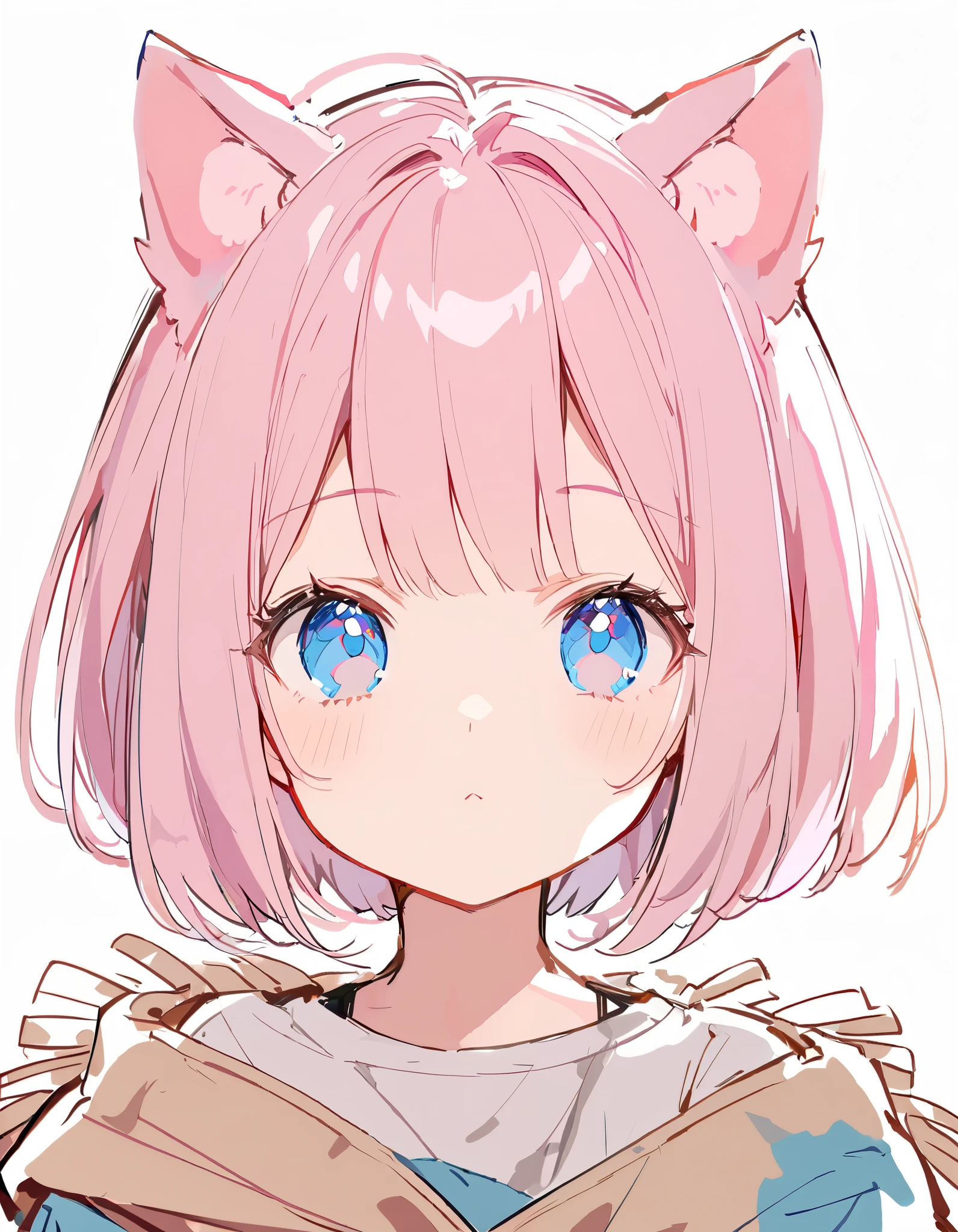 Anime girl with pink hair and blue eyes wearing a cat ear - SeaArt AI