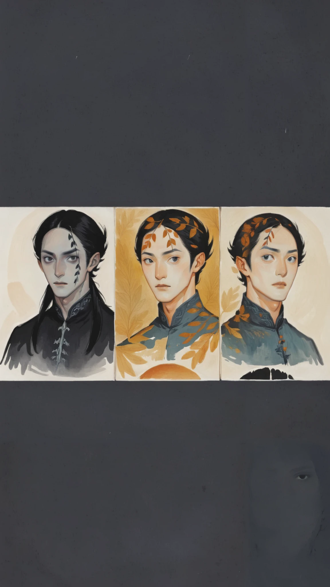 2D ART, hyper detailed gouache painting, illustration, gougoupaintleaves style, portrait of a man, 1boy, solo, black hair, side_cut_hairstyle, male_drow:1.5, dark elf, black eyes, black sclera, detailed face, handsome features, tonned, lean naked body, detailed body, pointy ears, standing in a dark forest, on simple white background, full body shot, very detailed, 