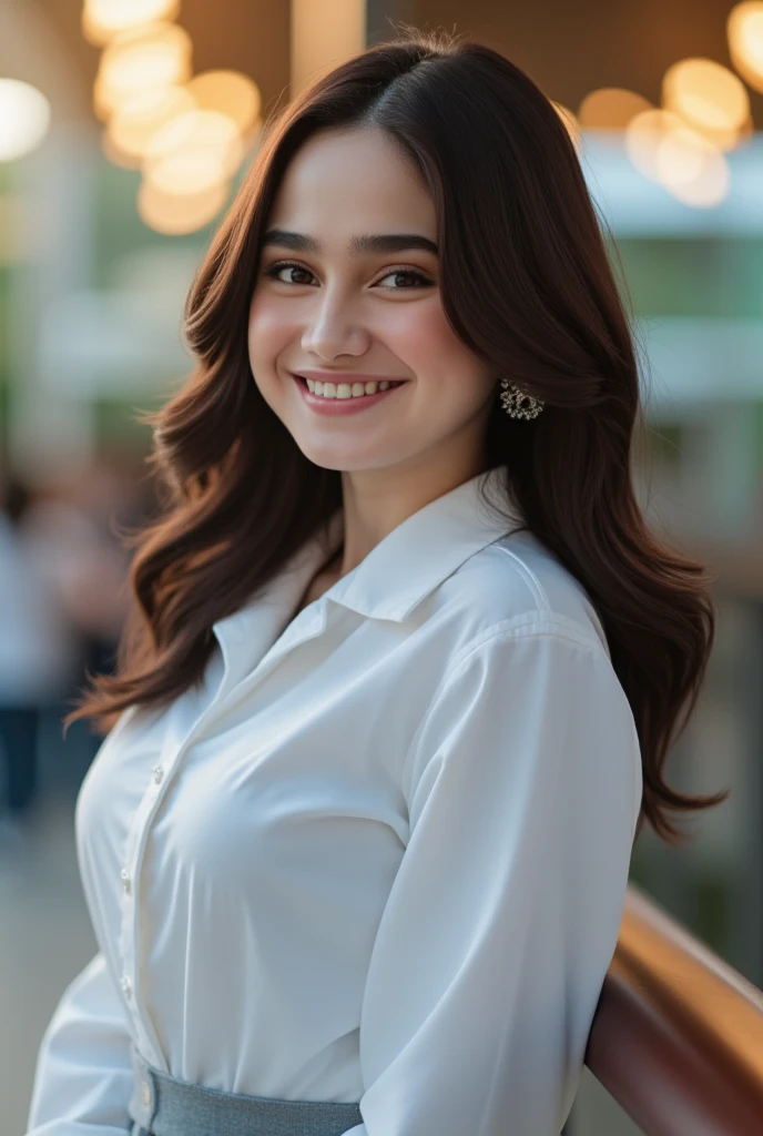 TZWK(best quality,4k,8k,highres,masterpiece:1.2),ultra-detailed,(realistic,photorealistic,photo-realistic:1.37),illustration,vivid colors,soft lighting,a beautiful girl,cute,tall,curly hair,sparkling eyes,rosy cheeks,lovely smile,stylish outfit